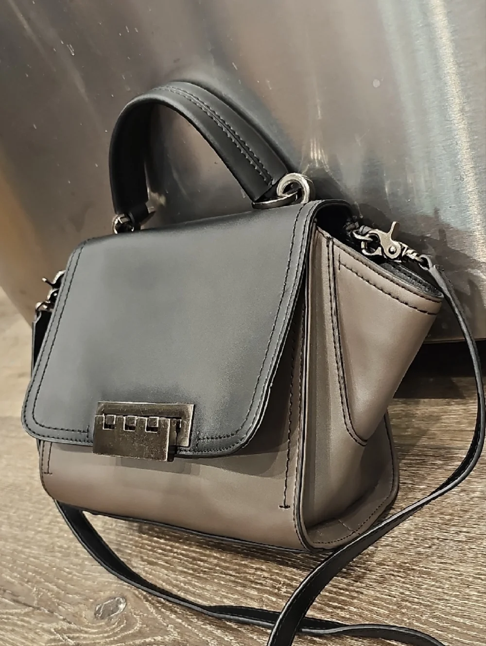 ZAC POSEN Eartha Colorblock Top Handle Bag in Black & Taupe Gray